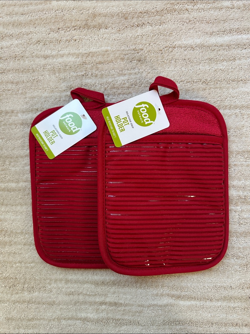 Set of 2 Food Network Silicone Pot Holder Kitchen Linens Red
